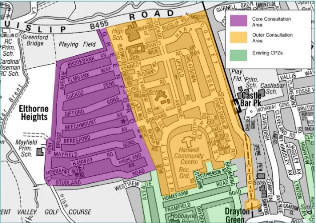Map of the areas council is considering introducing CPZ 
