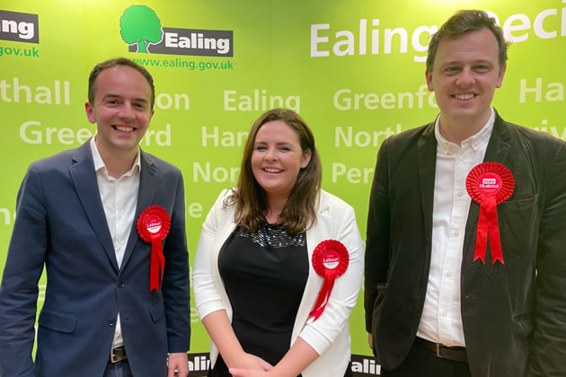 Ealing North MP James Murray, new councillor Claire Tighe and Council Leader Peter Mason 