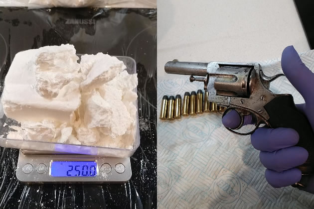 A quarter of a kilo of cocaine and a gun found at Black's address