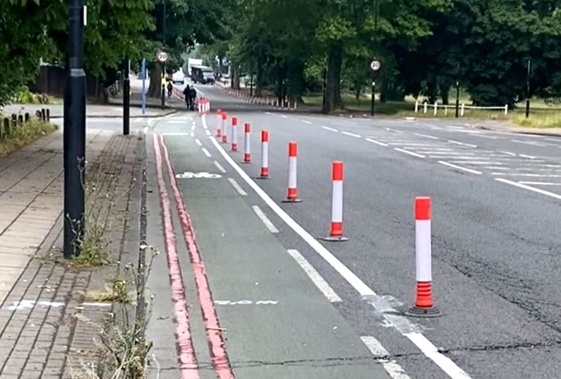 Temporary cycle lane by Ealing Common