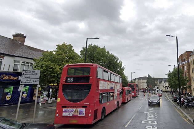 Traffic along Greenford Broadway with the right hand lane allegedly causing delays