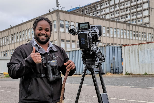 Hamza filming outside Ealing Hospital 