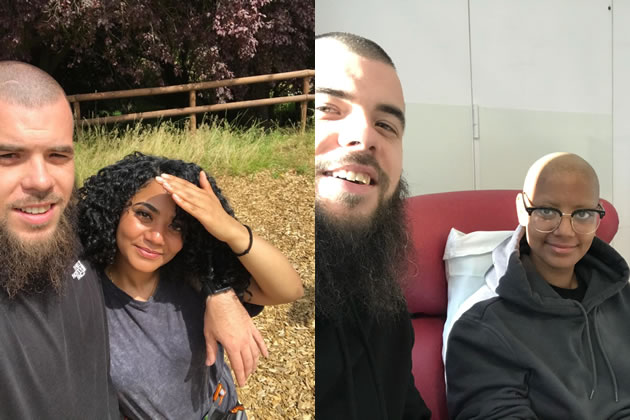 Nayfil with her husband Paul before and after her diagnosis 