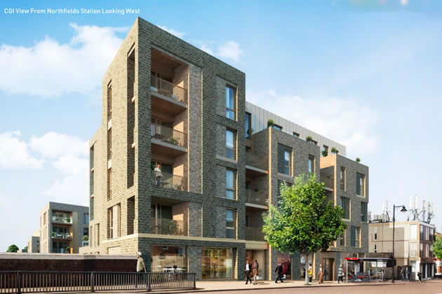 Visualisation of scheme from Northfield Avenue looking west