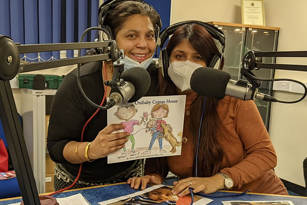 Kavita and Nutun at Northwick Park Hospital Radio, where Nutun has a show