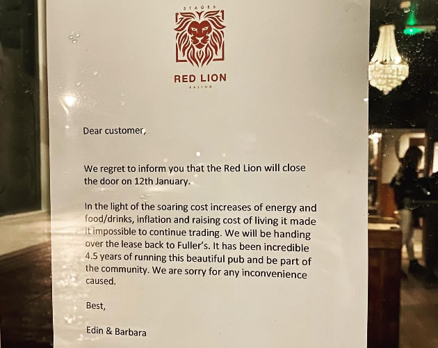 The notice posted on the door of the pub 