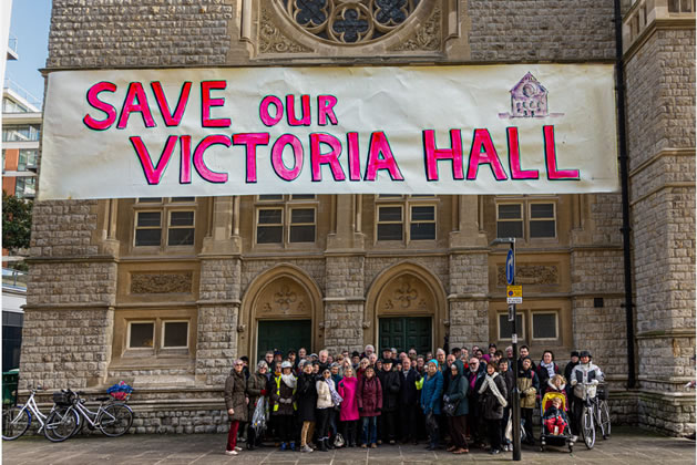 Campaigners outside Victoria Hall