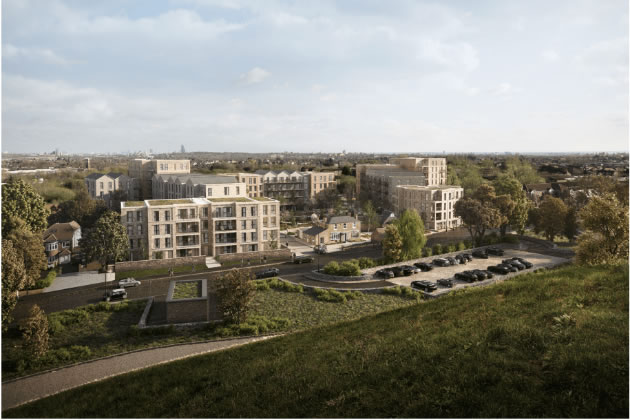 Development viewed from Northala Fields in a visualisation provided with the planning application 