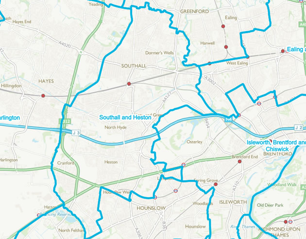 The proposed Southall and Heston constituency