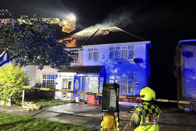 Firefighters tackle the blaze on Thorncliffe Road. Picture: London Fire Brigade 