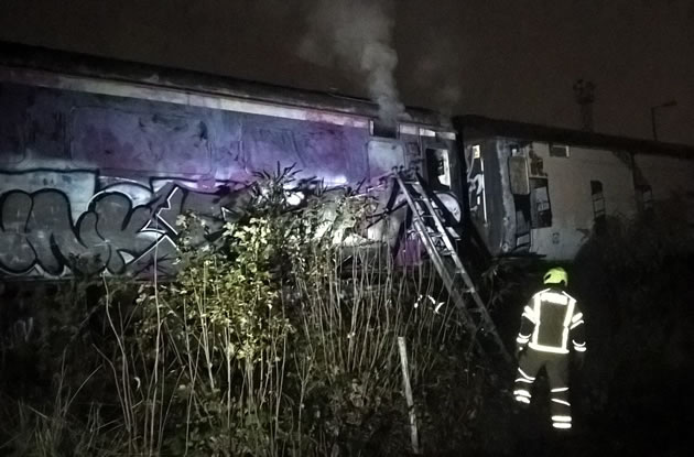 Fire hits disused train carriages in Southall