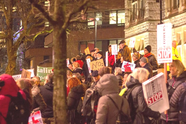 Protesters gather at Ealing Town Hall in February 2020