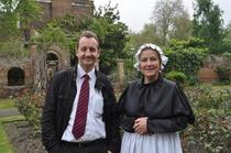 Councillor Julian Bell with the maid in costume