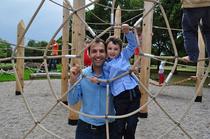 Councillor Bassam Mahfouz and son Alexander in the new children's playground at Walpole Park
