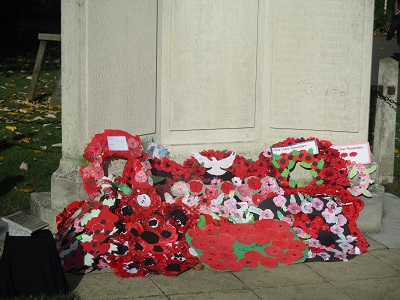 wreaths at memorial Featherstone Primary