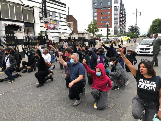 Black Lives Matter protestors outside the Tudor Rose