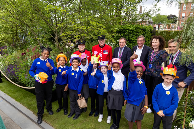 The schoolchildren during their visit to the Chelsea Flower Show
