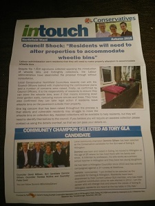 intouch leaflet from Conservatives - wheelie bins residents may have to change properties