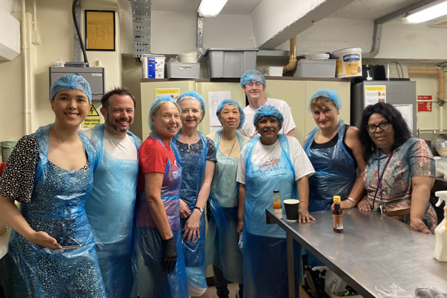 Cllr Gary Malcolm and Cllr Athena Zissimos with Ealing Soup Kitchen's Coordinator Angela Doreen (right)